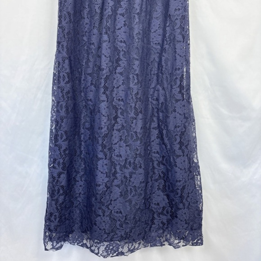 Amsale Dress Women's Size 8 Navy Blue Lace Floor Length Classic Formal‎ Gown - Picture 3 of 16